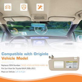 Hurotoms Left & Right Sun Visor with Light for 2006-2013 Toyota RAV4, Driver & Passenger Beige Visor Assembly, Replacement 74320-42501-B2, 74310-42452-B2,