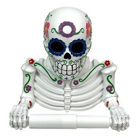 Day of The Dead Sugar Skull Toilet Paper Holder - Toilet Tissue Dispenser - Vibrant DOD Fiesta Decor for Bathroom - Easy Installation - 8.5 Inches High