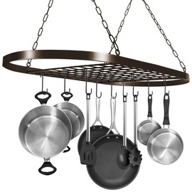 Sorbus® Pot and Pan Rack for Ceiling with Hooks — Decorative Oval Mounted Storage Rack — Multi-Purpose Organizer for Home, Restaurant, Kitchen Cookware, Utensils, Books, Household (Hanging Bronze)