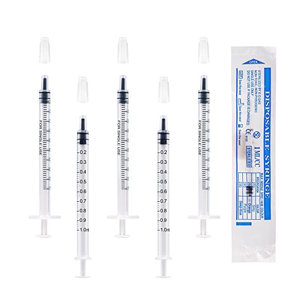 Sandiyago 50Pcs 1ml Plastic Syringes With Caps No Needle Colostrum