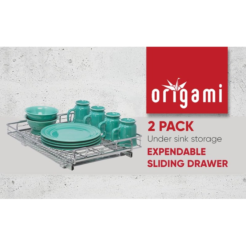 Origami 2-Pack Steel Sliding Pullout Drawer & Cabinet Organizer, Adjustable