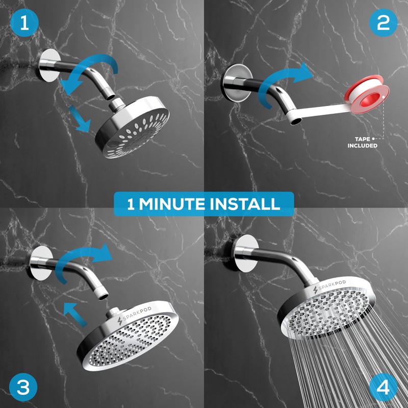 SparkPod Shower Head - High Pressure Rain - Premium Quality