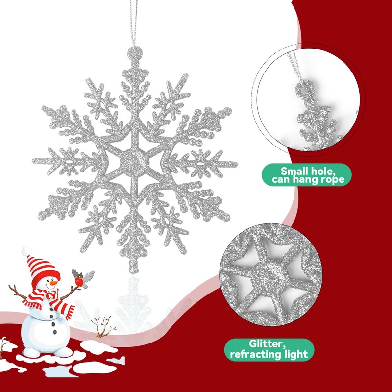 SULOLI Glitter Snowflake Hanging Decorations(Silver)