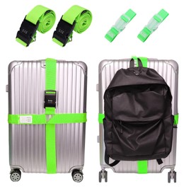 Luggage Strap Eye-catching Set, Suitcase Straps 2 Pieces and 2 Luggage Connection Straps, Suitcase Strap with Combination Lock, Adjustable and Non-Slip, Ideal Suitcase Strap Accessory for Travel
