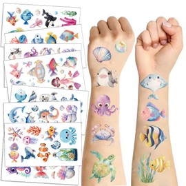 20sheet(160 patterns) Ocean Sea Animal Shark Whale Fish Temporary Tattoos for Kids Super Cute Themed Birthday Party Favors, Supplies, Decorations, Fake Tattoo Stickers