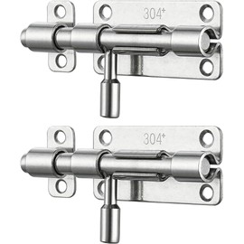 JQK HBB120-P2 - Pestillos de seguridad para puerta corredera de acero inoxidable 304, engrosados de 1,4 mm con orificio para candado, plata, paquete de 2 unidades