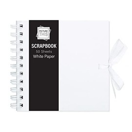 15cm x 15cm Scrapbooks for Memories and Photos with 50 Black or White Pages & Ribbon Closure (White with White Paper)
