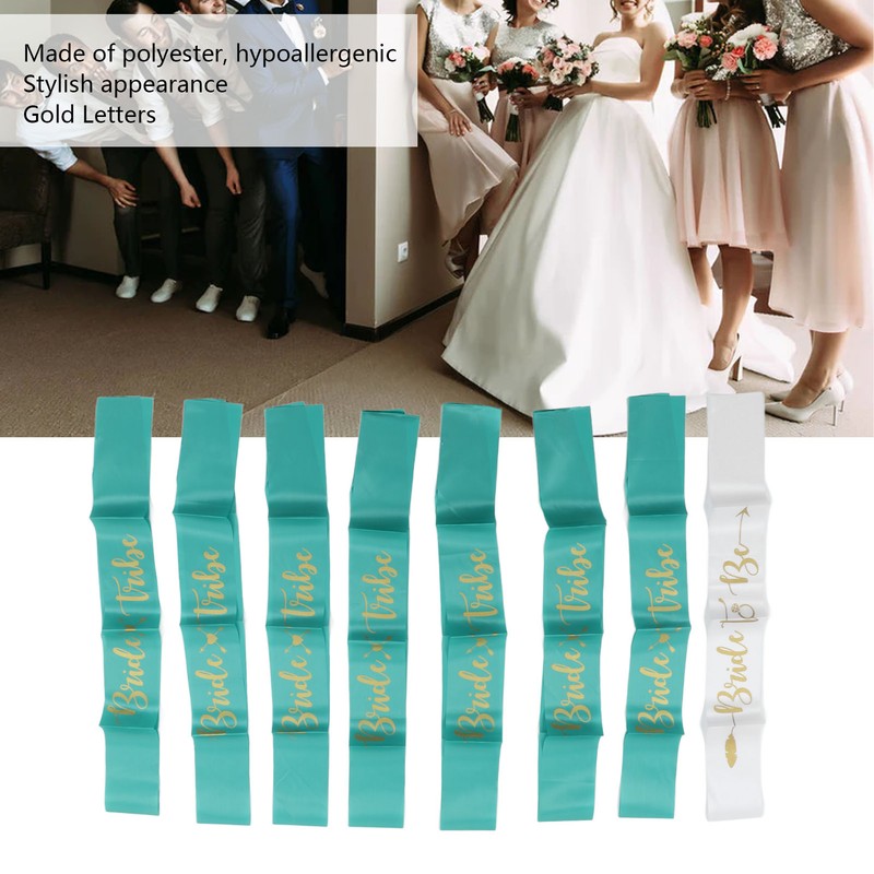 8Pcs Bride Bridesmaid Sash Gold Letters Hypoallergenic Material Wedding Bride