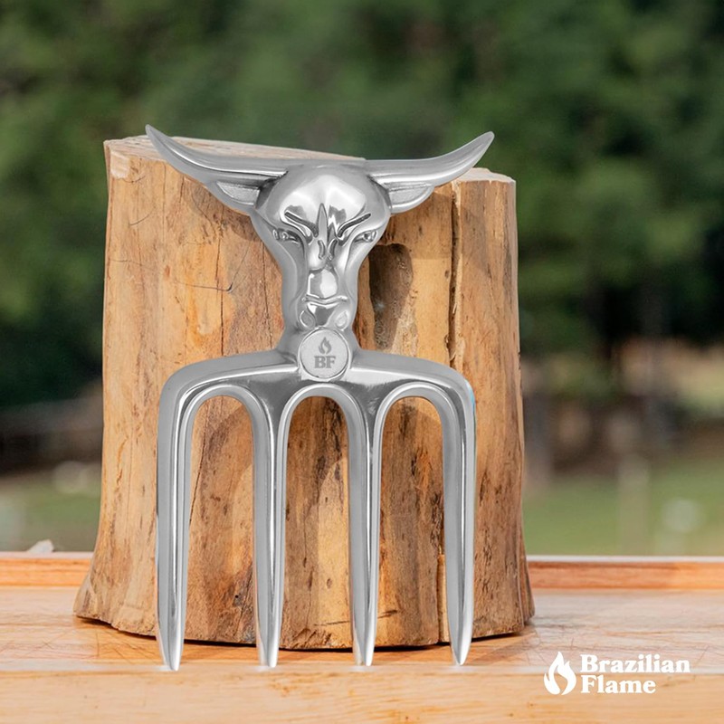 Brazilian Flame Aluminum Bad Bull Fork 4 Teeth with Leather