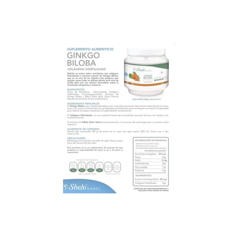 2 Piezas Colágeno Hidrolizado Ginkgo Biloba 450g Shelo Nabel