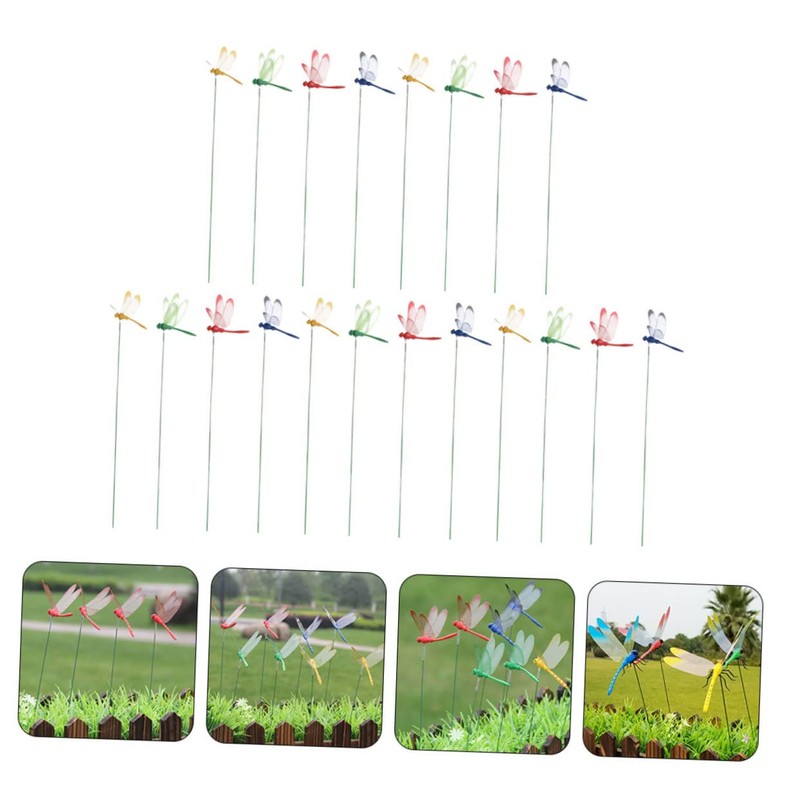 Kisangel Spring Bed Fake Dragonfly Stake Decor 20pcs Dragonfly Garden
