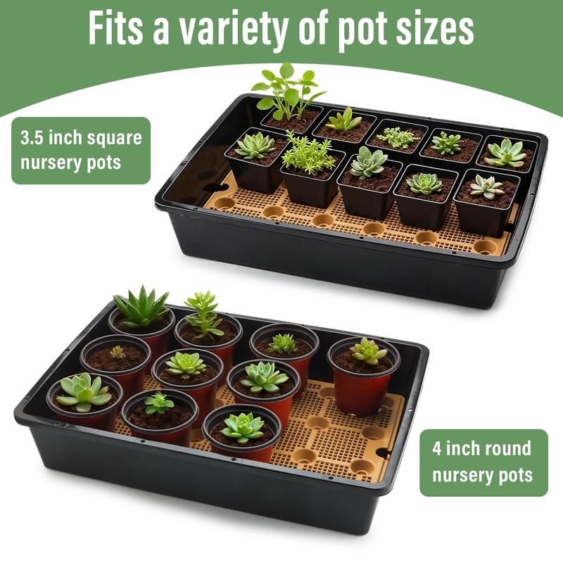 5 Pack Nursery Pots Trays with Removable Mesh Drainage Mat,