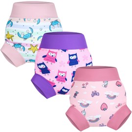 MooMoo Baby Swim Diapers 3 Pcs Waterproof Reusable Swim Diapers for Baby Swim Lesson 5T