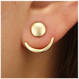 Aneneiceera Vintage Moon Ear Jacket Earrings Gold Half Moon Earrings Tiny Disc Stud Earrings Crescent Moon Jacket Earrings Minimalist Celestial Earrings Jewelry for Women and Girls