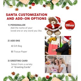 DolliBu Santa Brown Bear Stuffed Animal Plush Toy - Super Soft Wild Animal Dress Up with Red Santa Claus Outfit, Cute Wildlife Gift, Perfect Holiday with Name Personalization - 10 Inch