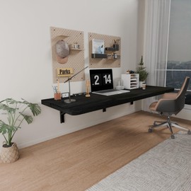 IAE Wall Mounted Folding Table with Pine Wood,48" x 16" Floating Wall Desk,Laundry Folding Table with Shelf Brackets,Fold Down Desk Shelf,Folding Workbench for Home,Dining,Laundry Room,Kitchen