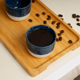 KERMANDO Set of 4 Ceramic Espresso Cups-4 oz, Blue & White Summer Coastline Design, Ideal for Espresso, Coffee, Tea, & More,Small Ceramic Coffee Mugs, Dishwasher & Microwave Safe