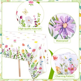 saerryor 3 Pack Floral Table Cloths Wild Flowers Tablecloth 54'' x 108'' Waterproof Floral Table Cloth Disposable Table Cover for Wedding, Baby Shower, Birthday Events Party Decorations