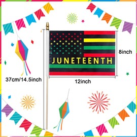 12 Pcs Small Juneteenth Flags on Stick 8×12 Inch, Handheld Flags for June 19th 1865 Black History Month Freedom Day, Independence Day Decorations for Outside