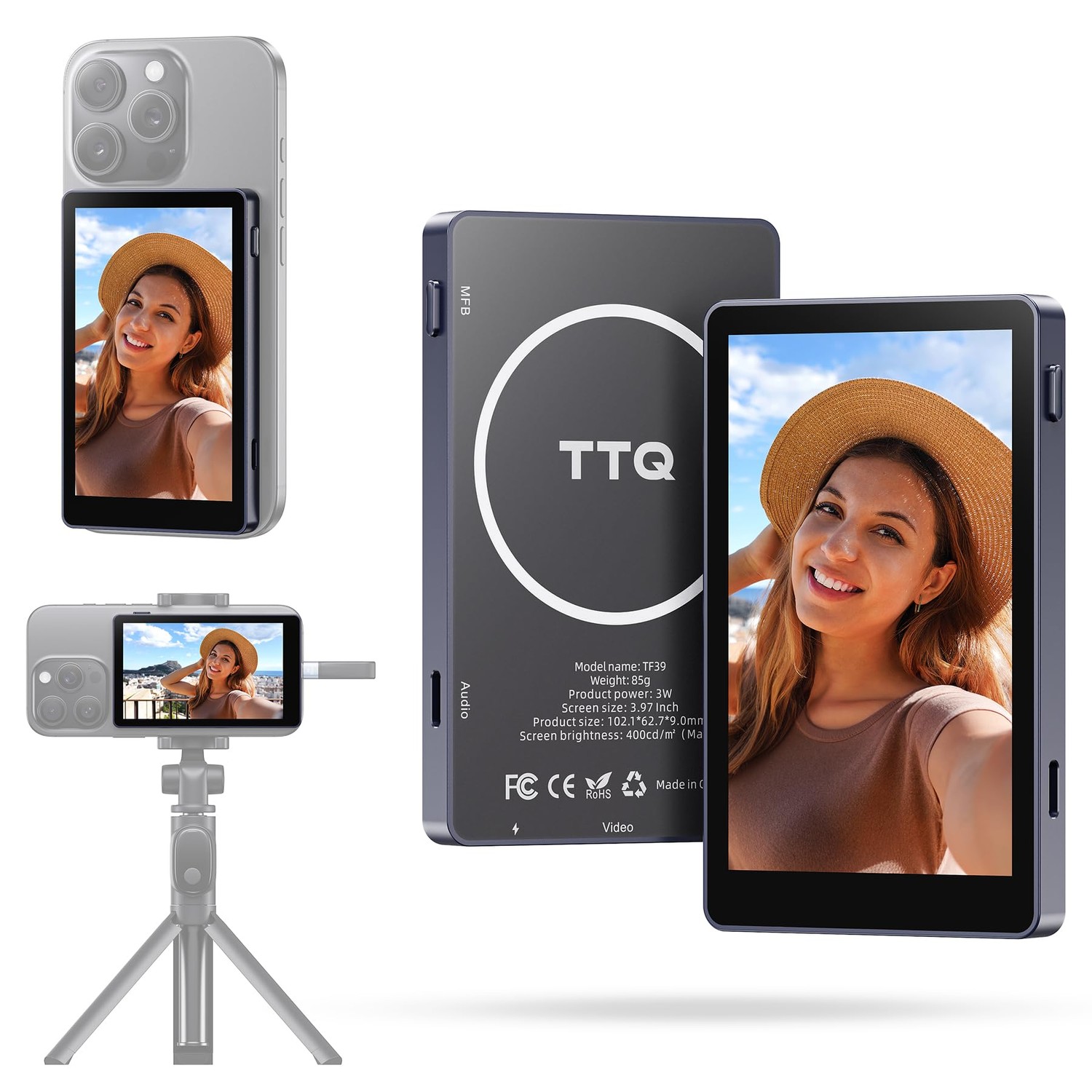 Écran Selfie Vlogmate Mini Pour IPhone - Moniteur AMOLED, Contrôle Caméra Arrière, Télécommande, Idéal Pour TikTok Et Live