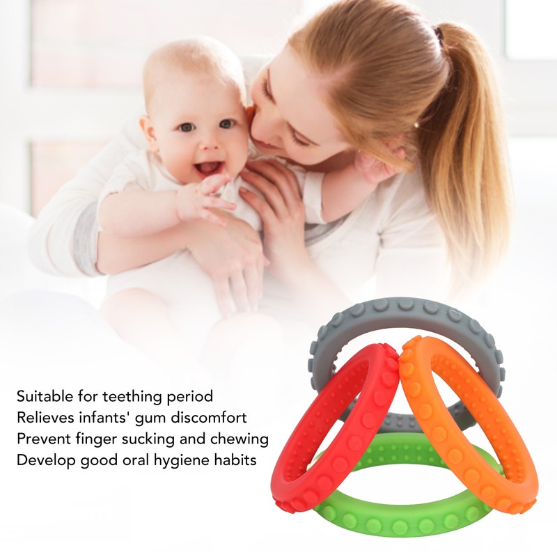 4pcs Baby Teethers Bracelet Silicone Refrigerable Heat Resistant Gum Relief