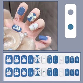 Domiya Nail Tip, 3D Nails, 24 Pieces, Very Short Popular, Nail Stickers, Cute, False Nails, Short, Round Tip, Fashion Nail (D18)