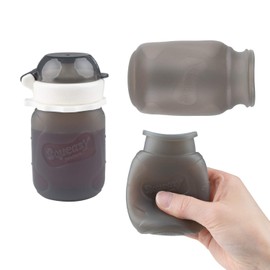 Grey 3.5 oz Squeasy Snacker Spill Proof Silicone Reusable Food Pouch - for Both Soft Foods and Liquids - Water, Apple Sauce, Yogurt, Smoothies, Baby Food - Dishwasher Safe
