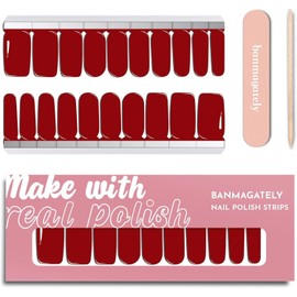 banmagately Nail Polish Strips, 20Pcs Salon Quality Gel Nail Stickers, Easy Long Lasting Wraps for Short Nails no UV Light Needed (Red)