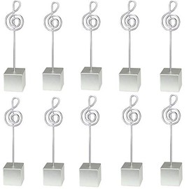 10pcs Music Shape Table Number Holder Name Place Card Holder Memo Clip Holder Standr Pictures Card Paper Menu Clip (Silver)