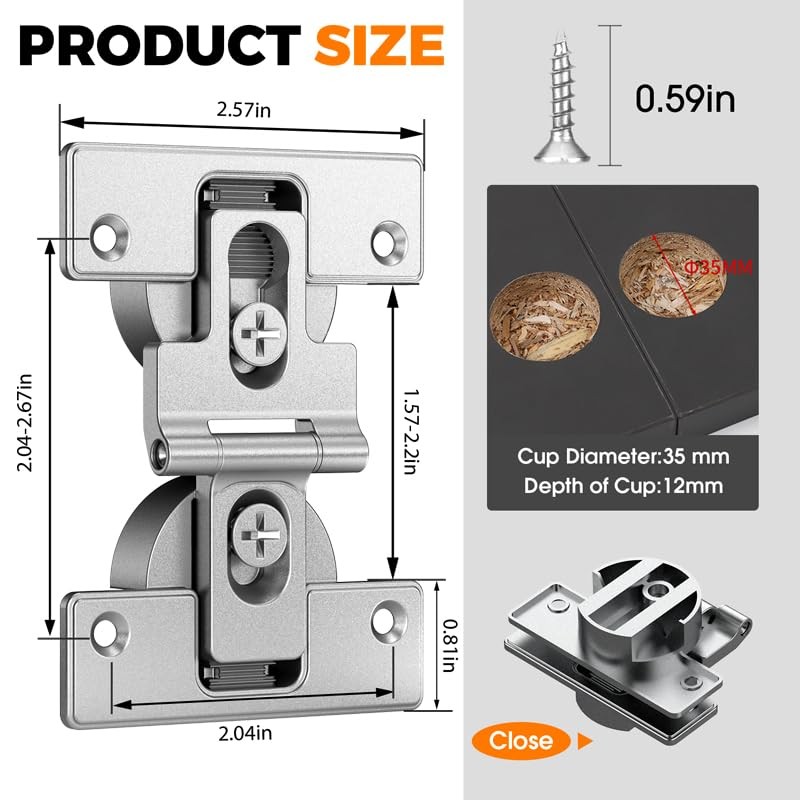 Mdkave 180-Degree Bifold Door Hinges,Bifold Cabinet Door Hinge,Double Cup Concealed