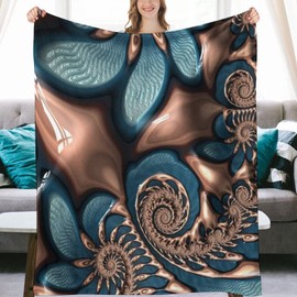 Teal Chocolate Swirl Blue Brown Fractal Spirals Flannel Fleece Throw Blankets 50"X40" Lightweight Fluffy Winter Fall Blanket Cozy Soft Fuzzy Plush Home Decor for Couch Bed Sofa Bedroom Living Room