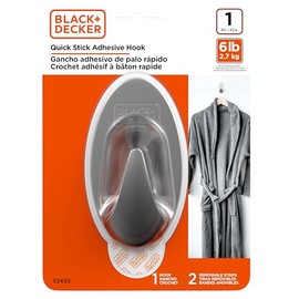 BLACK+DECKER Solid Wall Hooks, Quick Stick Adhesive, Removeable, 1 Wall Hook, 2 Adhesive Strips, Hang Decorations Without Damaging Walls, up to 6 lbs., Chrome