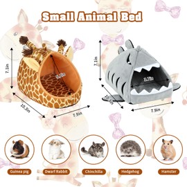 YUEPET Guinea Pig Bed 2 Pack, Washable Guinea Pig Cage Accessories Small Animal Bed Hideout for Guinea Pigs Chinchillas Hamsters Hedgehogs (Shark and Giraffe)