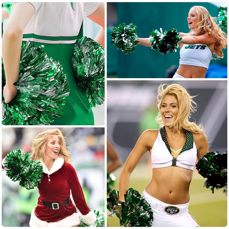 6 Pcs Silver Green Metallic Cheerleading Pom Poms, 12Inch Cheerleader