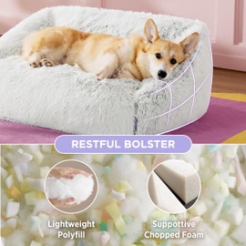 Lesure Dog Bed Medium Size - Cute Furry Calming Puppy Beds, Rectangle Washable Indoor Pet Beds with Removable Zipper Cover, 35x25x11inches, Grey