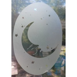Vinyl Etchings MOON & STARS 8" X 12" OVAL Etched Glass Look Cling Removable & Reusable 36