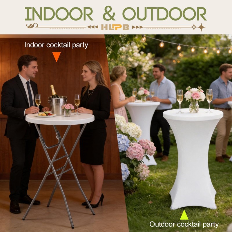 HLPB 28" Round Folding Table with Cover, Foldable Bar Height