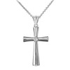 Solid Sterling Silver Simple CZ Religious Cross Pendant Necklace, 16"