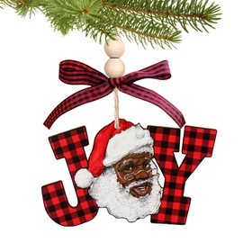 Black Santa Ornaments for Christmas Tree Black Santa African Americans Christmas Ornaments Letter Sign Red Buffalo Plaid Wood for Tree Xmas Ornament Decorations for Holiday Home Decor(santa1)
