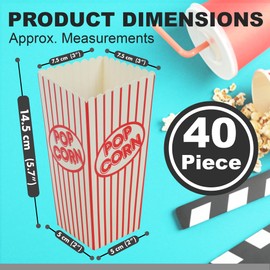 Red & White Popcorn Box Pack of 40 - Movie Night Snack Tray Popcorn Boxes, Carnival Bucket, Circus Party Decoration/Accessories, Cinema Bowl, Butter Popcorn Bag (One Size, 40, Pieces)