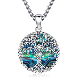Eusense Tree of Life Necklaces for Women, 925 Sterling Silver Tree of Life Pendant Chain with Abalone Shell Jewellery Gifts for Women Girls