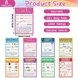 gisgfim 8Pcs Principles of Design Poster Set Back to School Educational Classroom Decoration Graphic Designs Posters Design Principles Chart for Elementary Middle High School Library Office Supplies