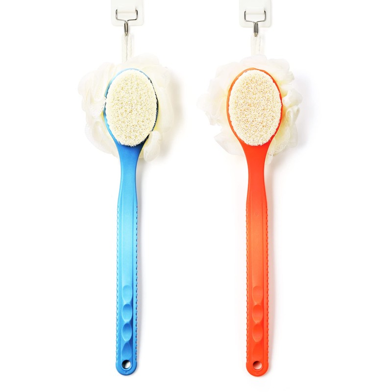 Shower Body Brush with Bristles and Loofah,Back Scrubber Bath Mesh