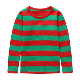 Boys Long Sleeve Striped Tshirts for Boys Cotton Shirts Kids Casual Crew Neck Tee Tops Green Red Striped Size 8/6-8 Years