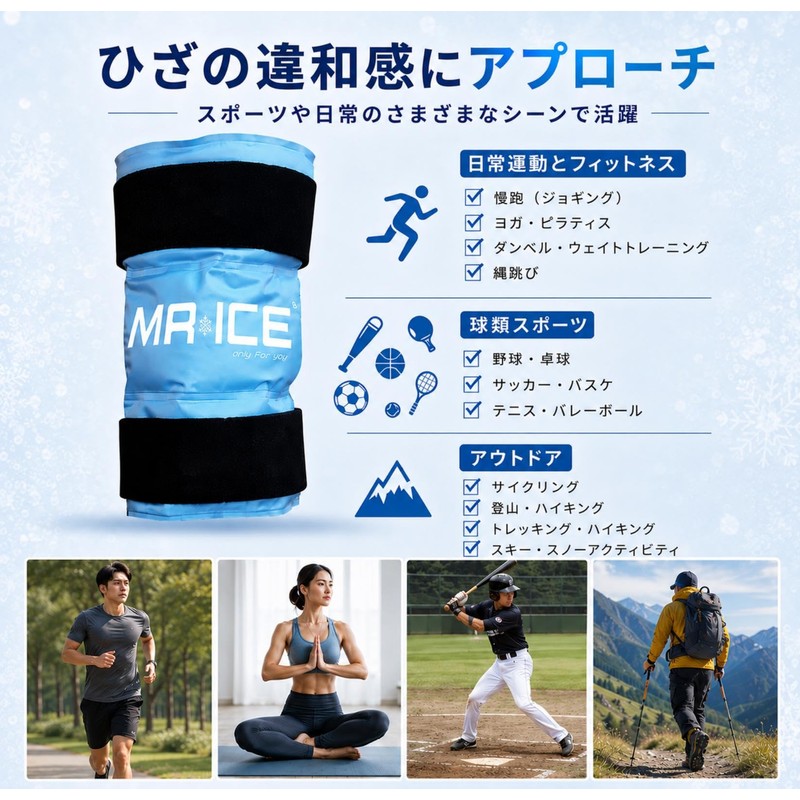 WORLD-BIO アイシングサポーター 膝冷却サポーター 氷のう不要 アイシングジェルパック 肘 肩 腰 膝冷やすグッズ 冷感