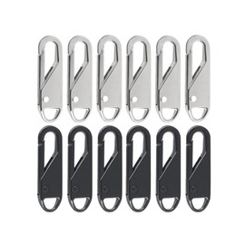 Bepisof 12PCS Zipper Pull Replacement Kit,Detachable Metal Zipper Pulls for Suitcases,Backpacks,Clothing and Wallets.(Silver&Black)