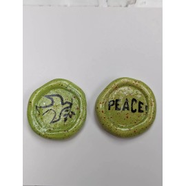 PEACE ! - Green Dove With Olive Branch   1-1/4 Inch Resin Pocket Stone - coin