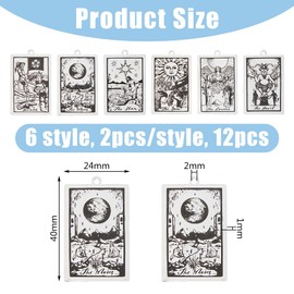DICOSMETIC 6 Style Tarot Card Pendant 12Pcs Stainless Steel Tarot Jewelry Charms Rectangle Astrology Charms Laser Engraved Sun Moon Charms for Jewelry Making, Hole: 2mm