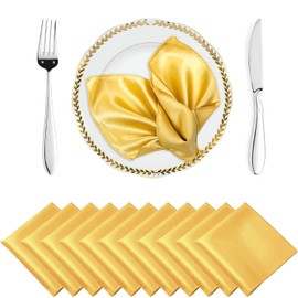 MDS 100 boda 30,5 x 30,5 cm cuadrado satén, Servilleta o Pañuelo para Boda Banquete Decoración, color blanco, Dorado, 1