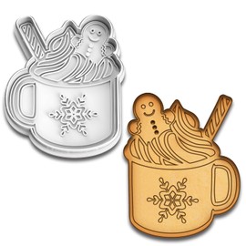 Hot Cocoa with Gingerbread Cookie Cutter & Stamp Set - 4.25x3.43 Inches, Festive Holiday Baking Tool